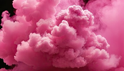Fototapeta premium Pink Smoke Explosion: A mesmerizing visual of pink smoke billowing dramatically against a dark backdrop, showcasing texture and dynamic movement.