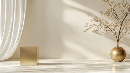 Minimalist decor with golden accents and soft lighting creates a peaceful and stylish ambiance.