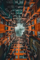 Fototapeta premium Colorful urban architecture viewed from below