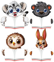 Cute Animals Reading Together