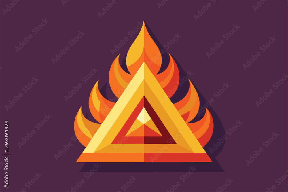 Poster triangle shapes create a dynamic flame symbolizing energy and vitality, displaying warm colors and d