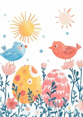 Obraz premium Easter illustration in style of hand-drawn childish doodles