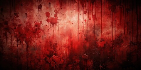 Dark red horror wall background with blood splatters and scratches