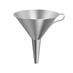 Stainless steel funnel with handle. Isolated. Transparent background. 3d illustration.