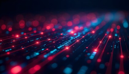 Abstract technology background with glowing red lines and bokeh effect, futuristic design