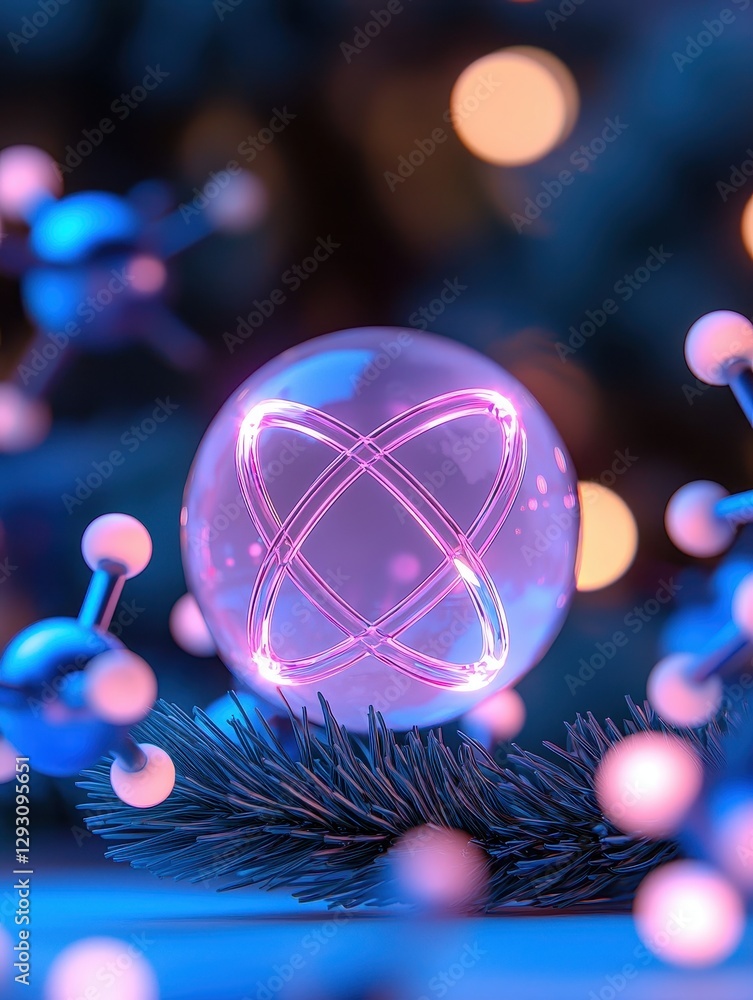 Poster a captivating orb showcasing molecular structures with vibrant lighting effects.