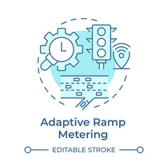 Adaptive ramp metering soft blue concept icon. Vehicle flow control system. Traffic management strategy. Round shape line illustration. Abstract idea. Graphic design. Easy to use in brochure