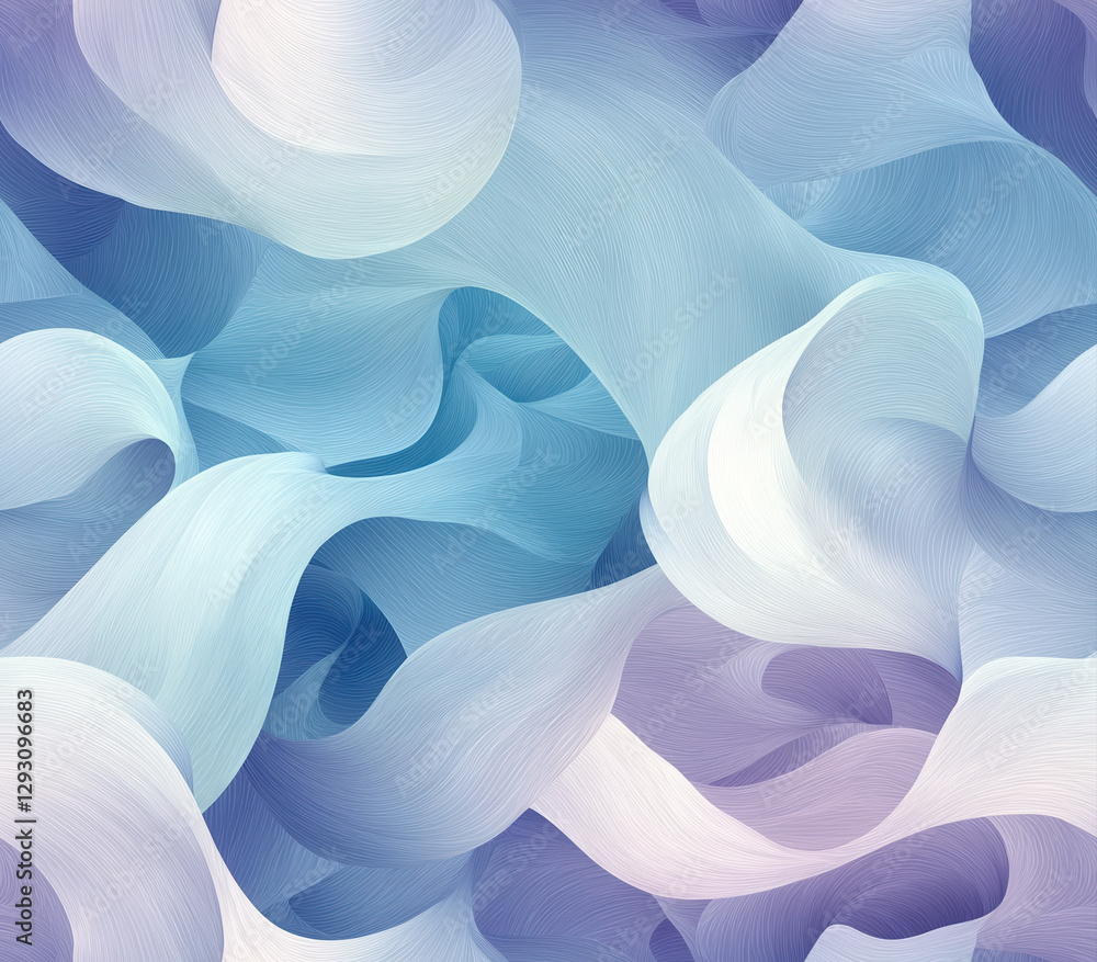 Poster soft swirls of light aqua and muted lilac create calming abstract design, seamless pattern style.