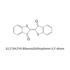 Δ2,2’(3H,3’H)-Bibenzo[b]-thiophene-3,3’-dione skeletal structure.Polycyclic Sulfur Compound compound schematic illustration. Simple diagram, chemical formula.