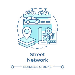 Street network soft blue concept icon. Connectivity between urban and rural areas. Benefit of traffic management. Round shape line illustration. Abstract idea. Graphic design. Easy to use in booklet