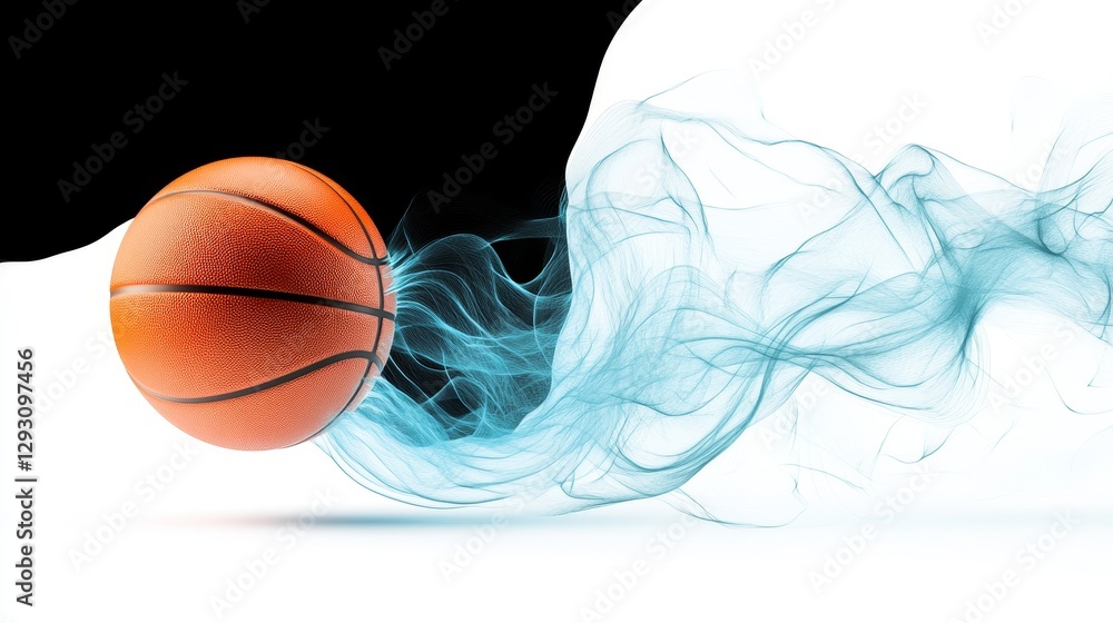 Poster dynamic basketball in motion with colorful smoke effect