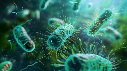 Microscopic View of Colorful Bacteria in a Vibrant Microbial Environment