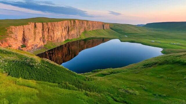 Serene Lake and Cliff Reflection