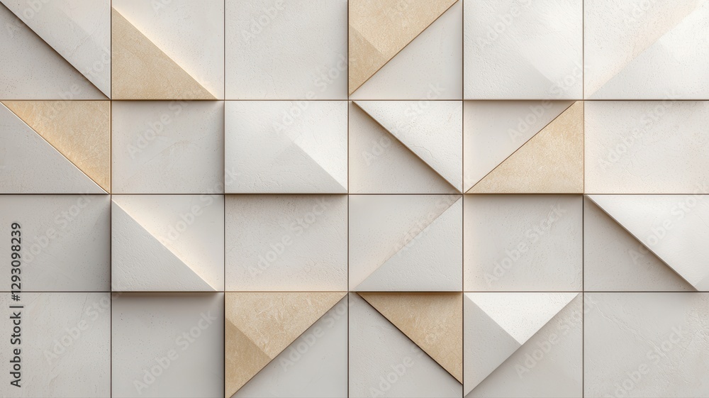 Poster modern geometric pattern with 3d triangles and squares in neutral tones, ideal for design background