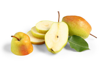Sweet ripe pears on white background