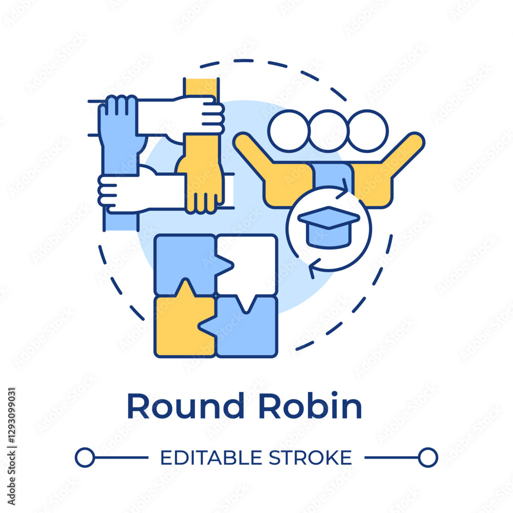 Aufkleber round robin multi color concept icon. collaboration hands, teamwork. learning methodology. round sha