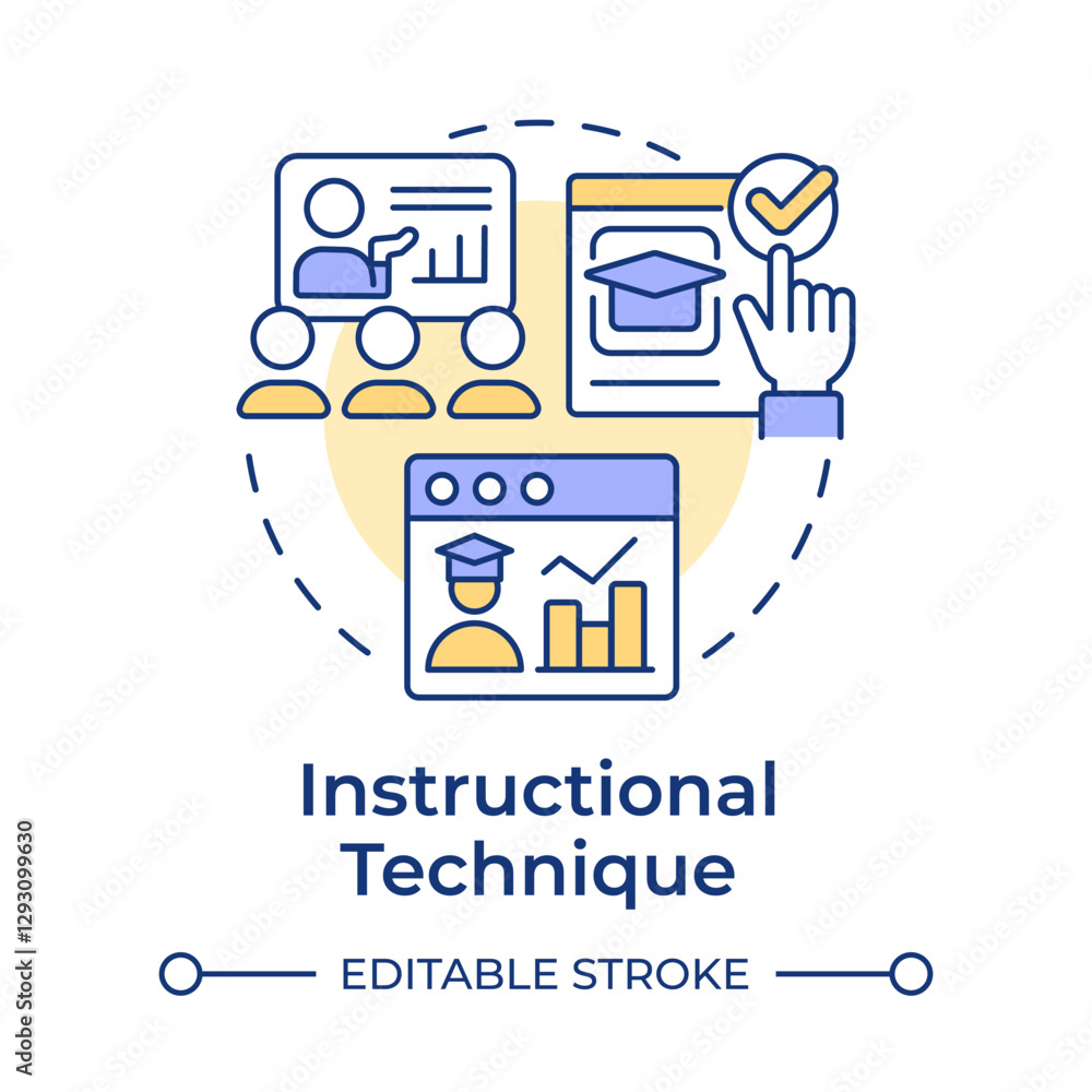 Poster instructional technique multi color concept icon. teaching, coaching. learning strategy, statistical