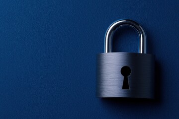 A close-up of a metallic padlock on a blue background, symbolizing security and protection.