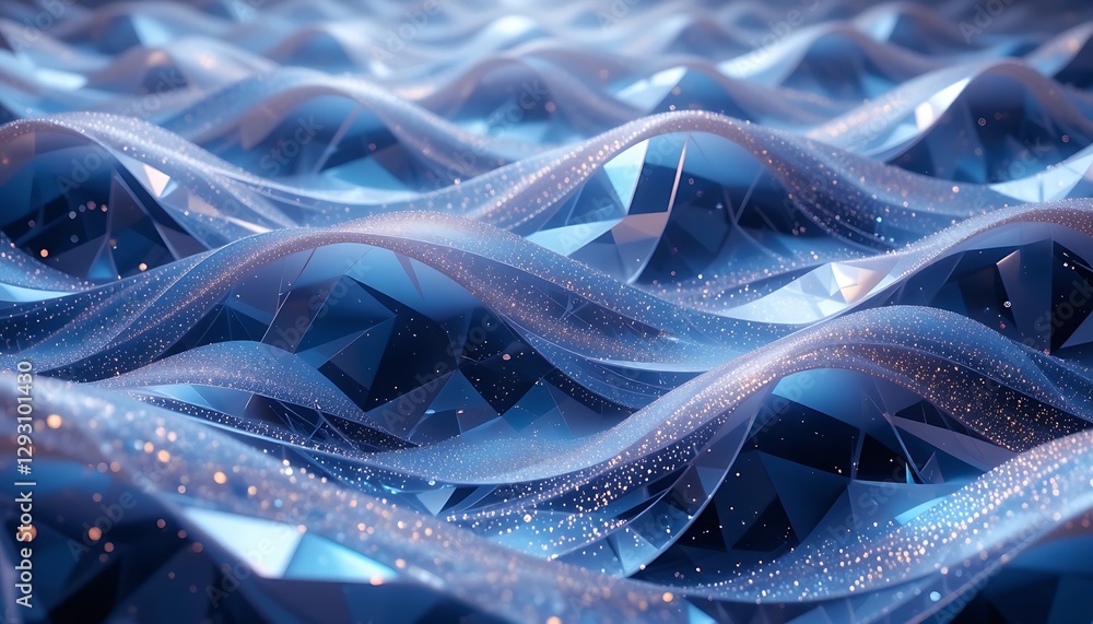 Poster abstract faceted wave pattern with glitter and soft blue tones
