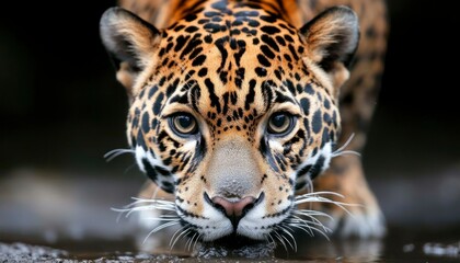 Obraz premium Jaguar Gazing Intently in Dark Jungle Setting