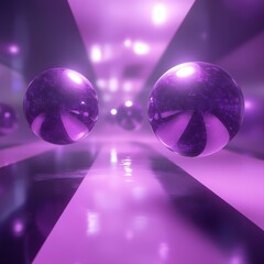 Purple Abstract Spheres in a Futuristic Tunnel.  A mesmerizing digital art piece showcasing vibrant purple spheres in a dynamic tunnel.  A stunning 3D rendering with geometric shapes