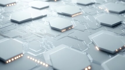 Abstract futuristic circuit board with hexagonal shapes.