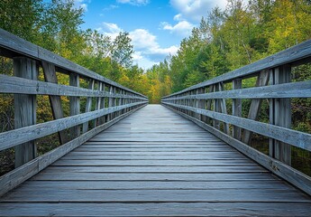A Wooden Bridge with Arched Railings Spanning a Small Body of Water in a Lush Green Forest, Featuring Sunlight Filtering Through the Trees, Creating a Peaceful and Natural Scene.



