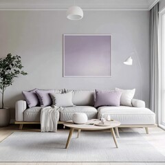 A modern living room with neutral tones and soft elements