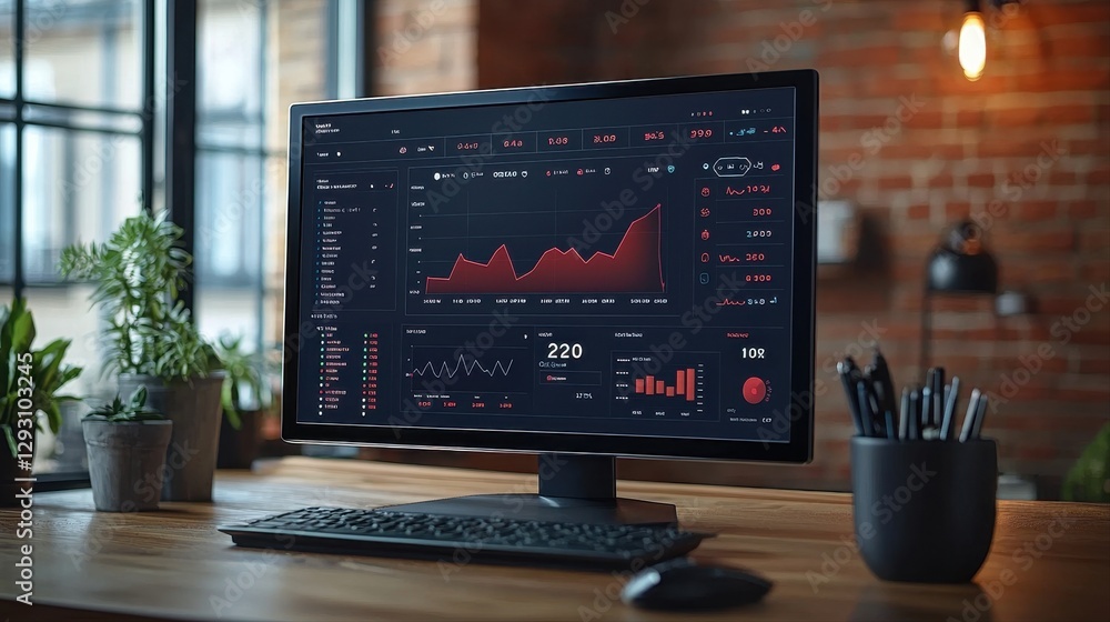 Poster computer screen showcasing a monitor displaying detailed stock market information for financial anal