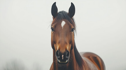 Bay horse in a clean, minimalist composition, symbolizing elegance and simplicity.