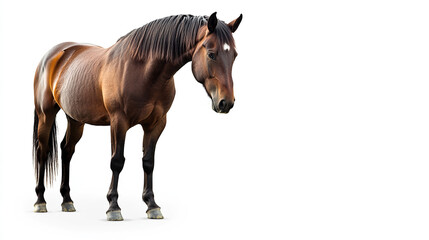 Bay horse in a clean, minimalist composition, symbolizing elegance and simplicity.