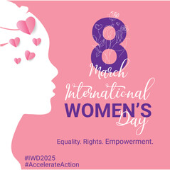  International women's day concept poster. Woman sign illustration background. women's day campaign theme - #AccelerateAction