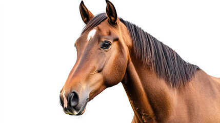 Bay horse in a clean, minimalist composition, symbolizing elegance and simplicity.