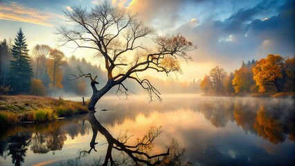 Dead Tree Riverbank - Eerie Autumn Landscape Photography