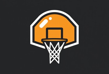 Clean Vector Basketball: A simple, flat design illustration of a basketball hoop on a black background, using white and orange colors with clean, outlined shapes.

