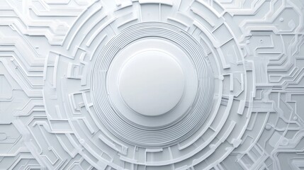 Obraz premium Abstract white technological circular design with circuit board pattern and central blank platform.