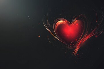A red heart-shaped vector graphic on a black background, with glowing light effects,