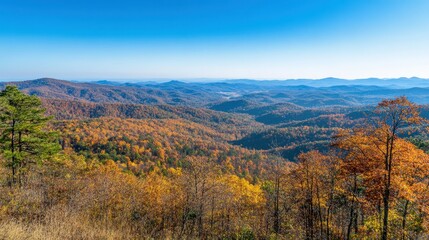 Autumn Mountain Range Under Clear Blue Sky