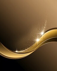 Abstract glowing gold curved element on soft brown  background with lighting effect glitter and sparkle with copy space for text. Luxury design style. Vector illustration
