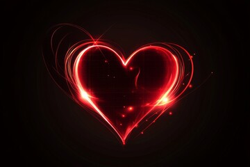 A red heart-shaped vector graphic on a black background, with glowing light effects,