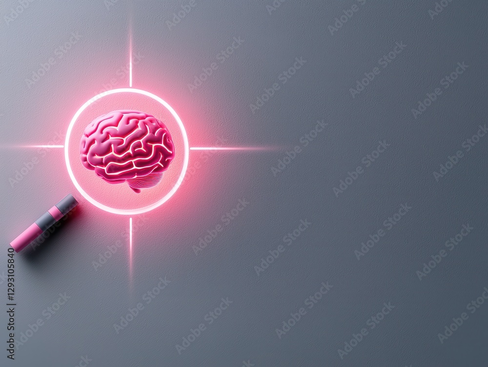 Poster a conceptual image of a brain illuminated by a laser, symbolizing focus and intellect.