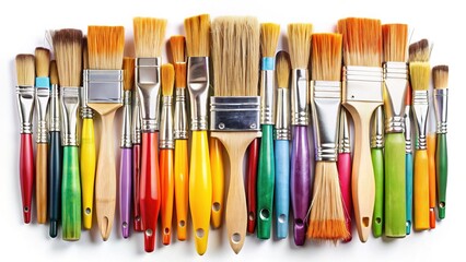 Fototapeta premium Diverse Set of Paintbrushes Isolated on White Background with Clipping Path - Professional Artist Supplies