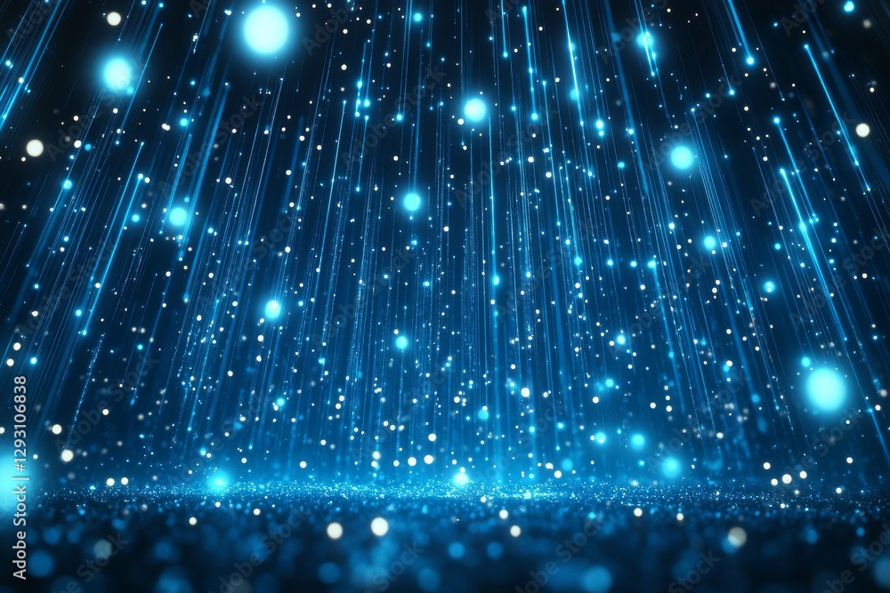 Poster electric blue light rays create a mesmerizing atmosphere of floating particles against a dark backgr