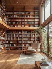 Interior of a library featuring numerous bookshelves filled with books
