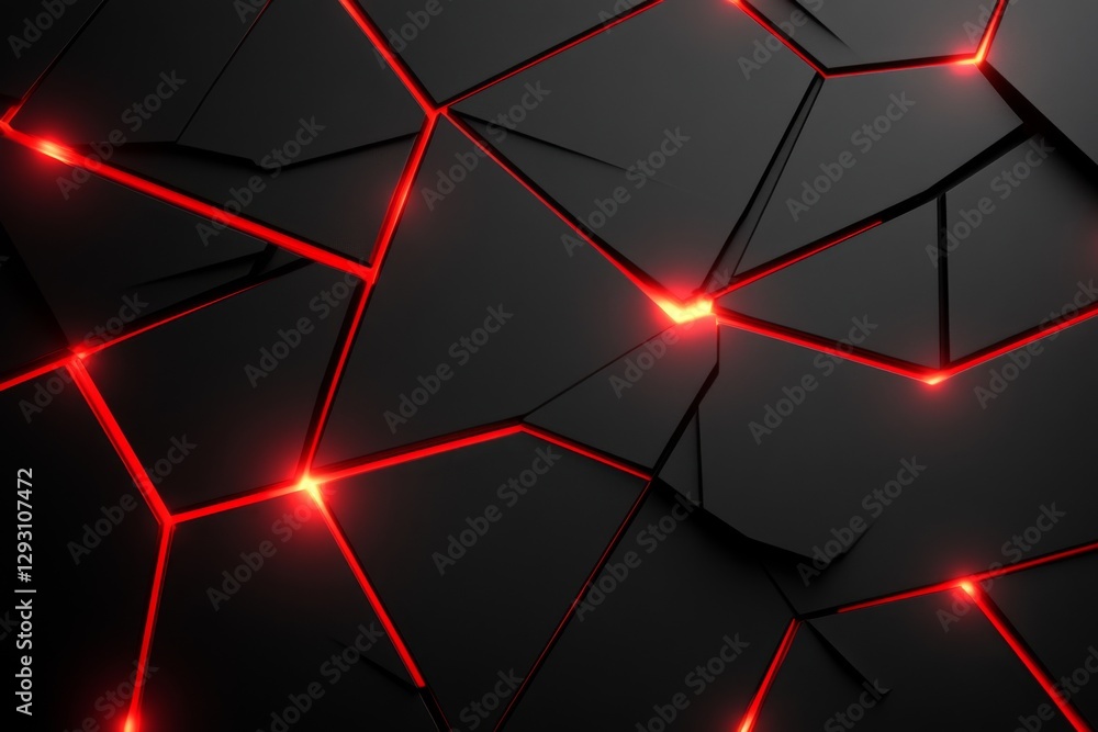 Aufkleber abstract geometric pattern with glowing red lines on a dark surface