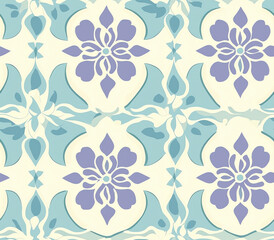 Subtle pastel tones of aqua, lavender, and cream create floral pattern, Seamless Pattern Style.
