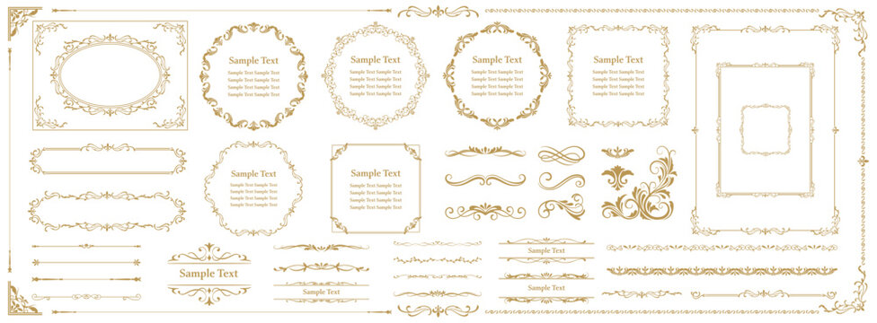 Naklejki Collection of luxury frames, borders and corners with ornate swirls. collection for invitation, menu..eps