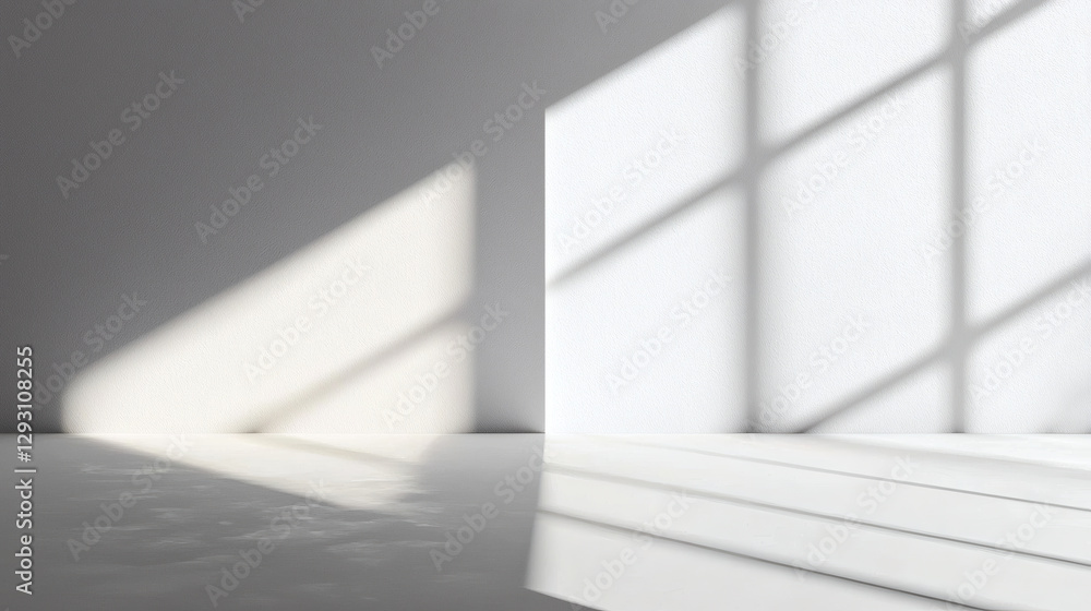 Poster bright interior space with shadows creating patterns on wall