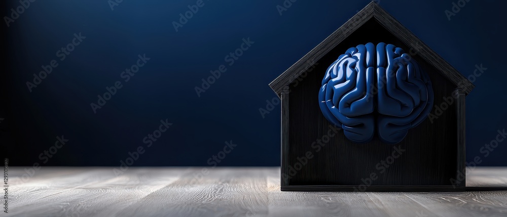 Poster a creative representation of a brain housed in a dark setting, symbolizing thought and intellect.