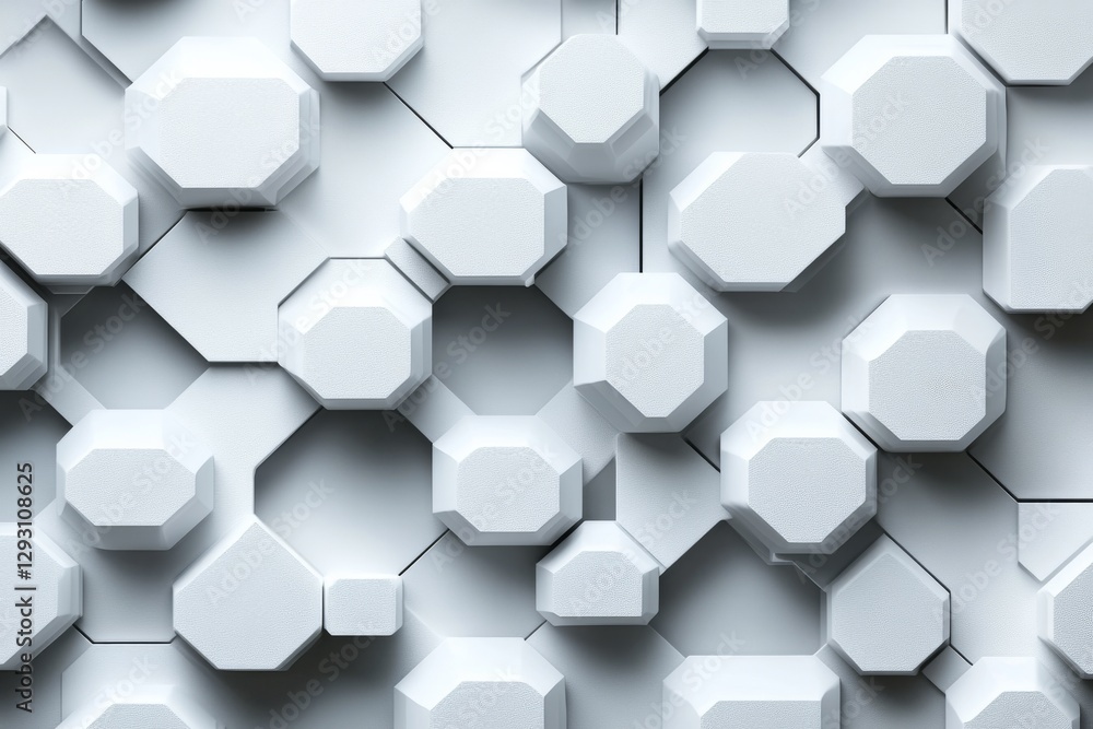 Poster abstract geometric patterns with hexagonal and octagonal shapes in white tones